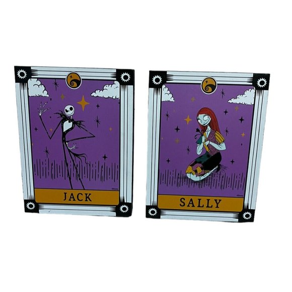 Nightmare Before Christmas Jack and Sally Wooden Tarot Card Signs NEW - Picture 1 of 6